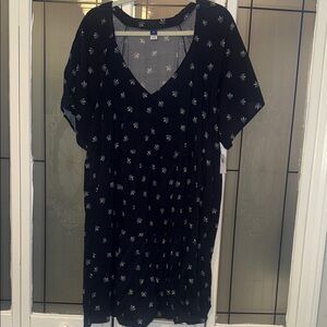 Navy Dress with White Floral Pattern